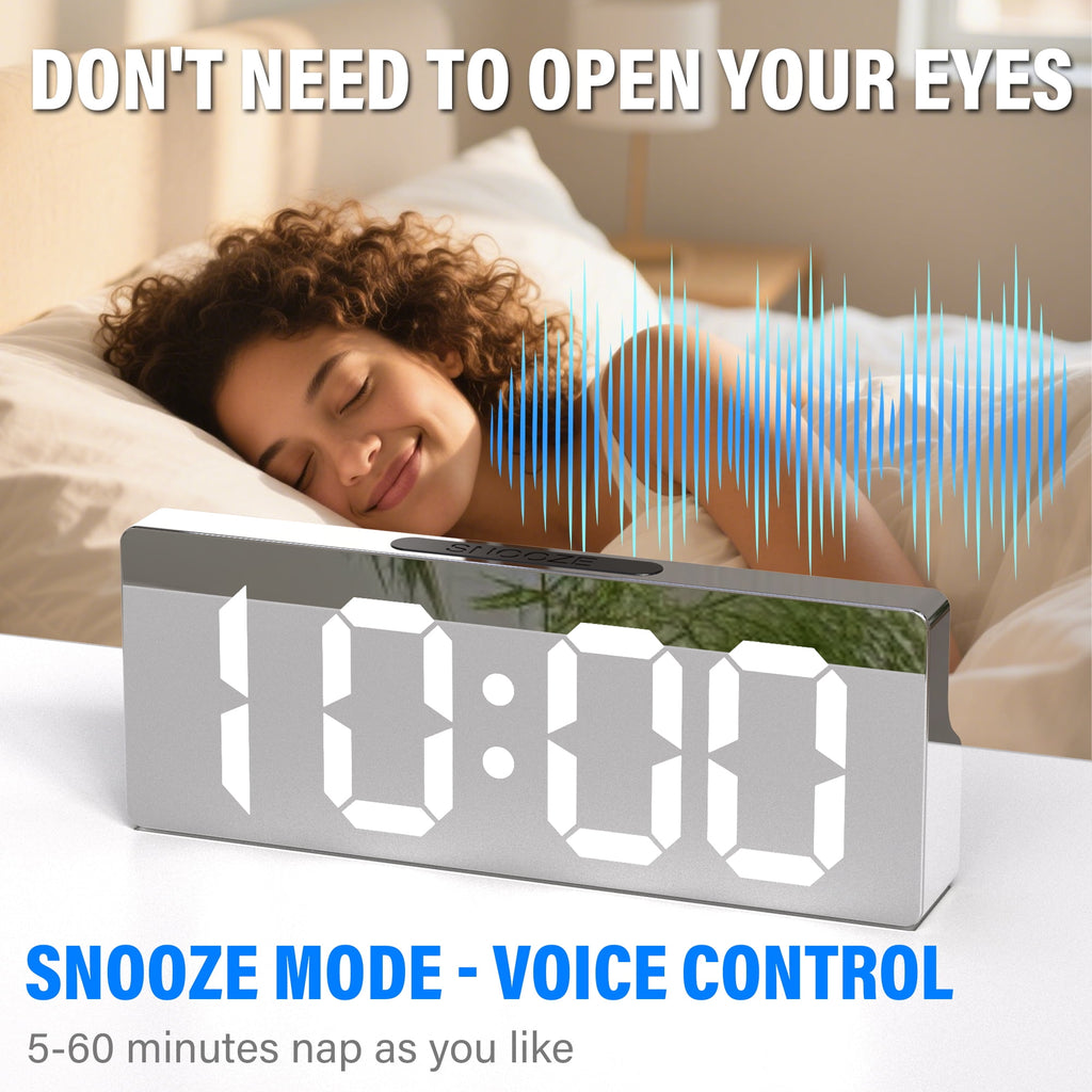 DAYBETTER Digital Alarm Clock, LED Mirror Display with Dual Alarms - Battery Operated Or USB, Auto-Dimming Eye Care, Snooze mode, Bedroom Desk Decor,Gift for Kids