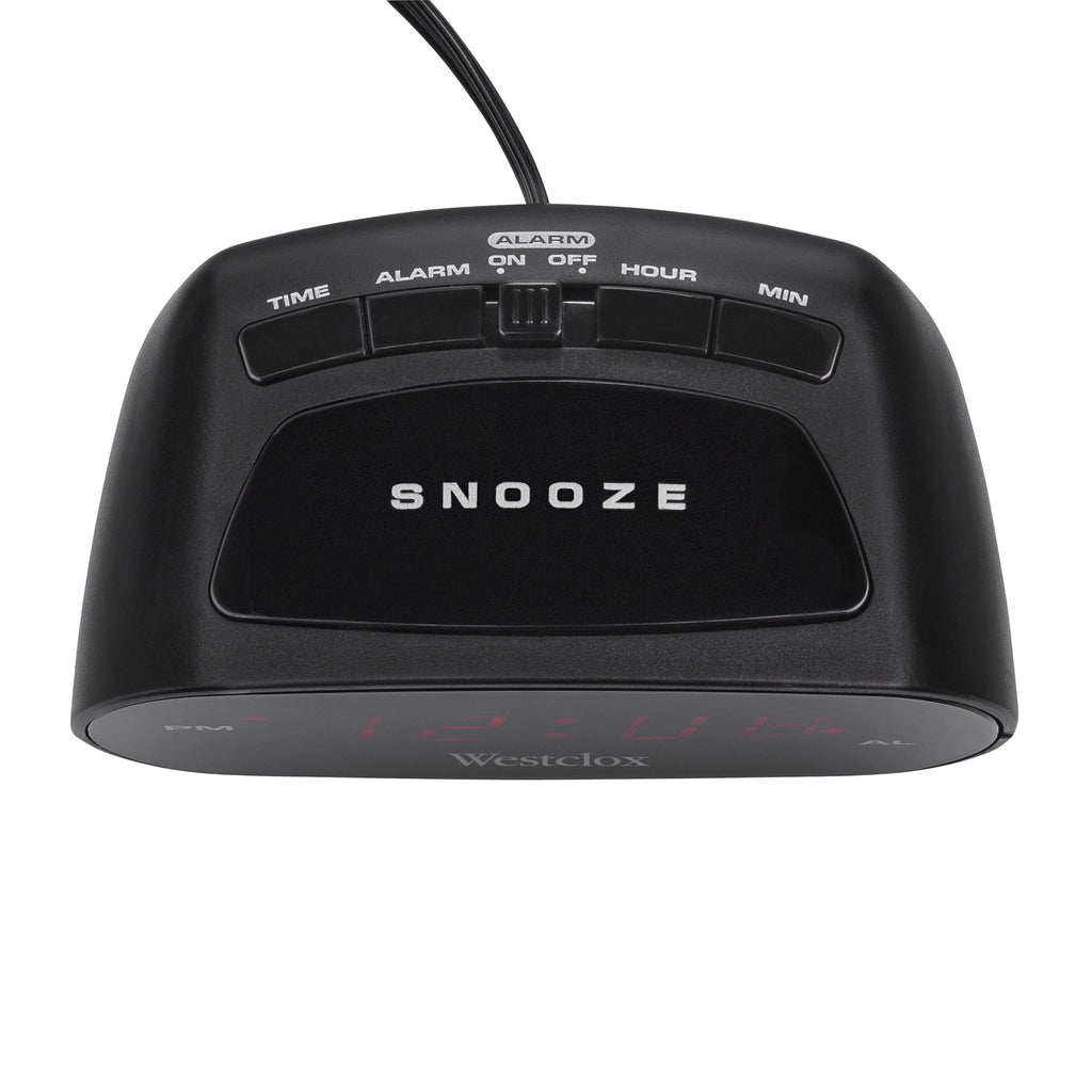 Westclox Basic Black Digital Red LED Bedside or Desk Alarm Clock with Adjustable Hi/Lo Alarm Volume and Snooze