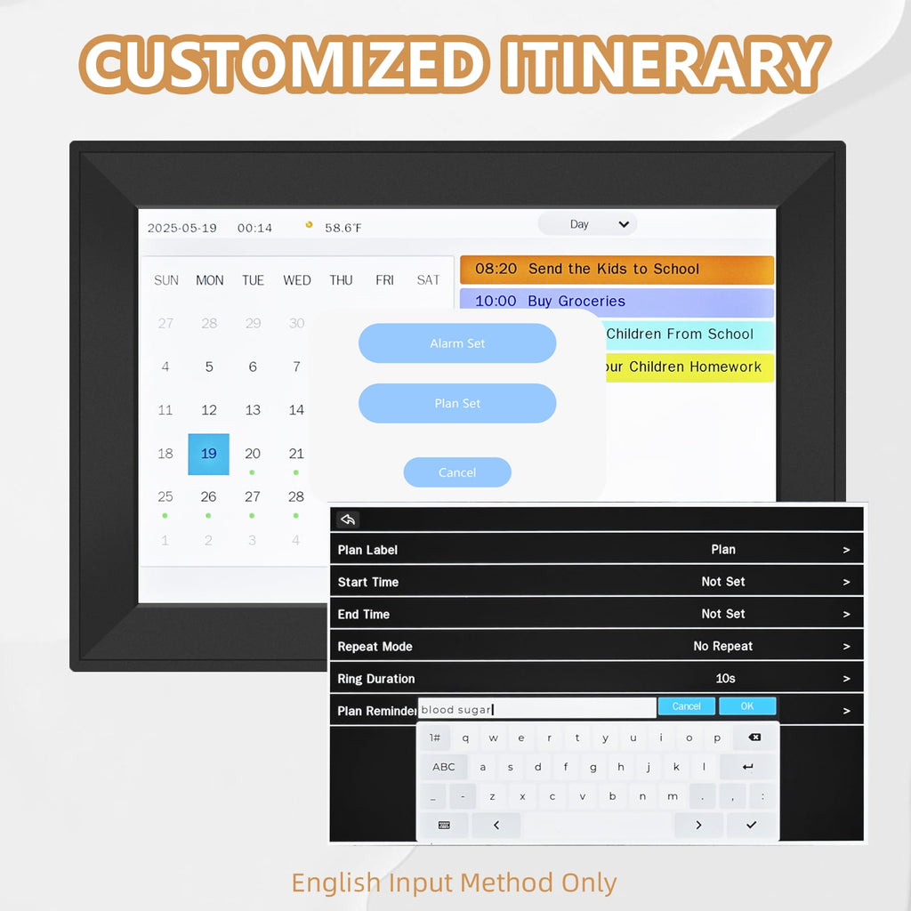 Jazeyeah WiFi 10.1" Touch Screen Smart Alarm Clock Auto-Sync Time & Date,7-Day Weather Forecast, 64 Custom Alarms, & Schedule Reminders (Black)