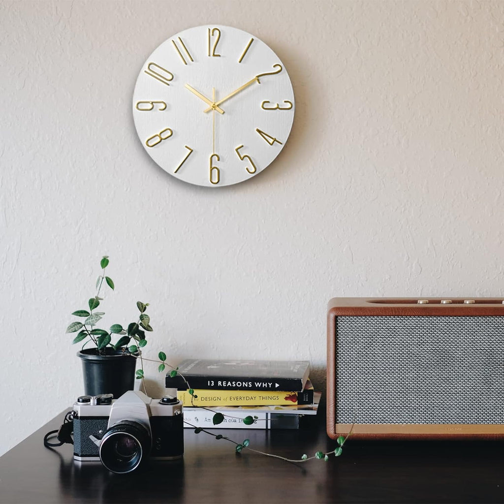 12 Inch Wall Clock Silent Non Ticking, Preciser Modern Style Decor Clock for Home, Office, School, Kitchen, Bedroom, Living Room(White)