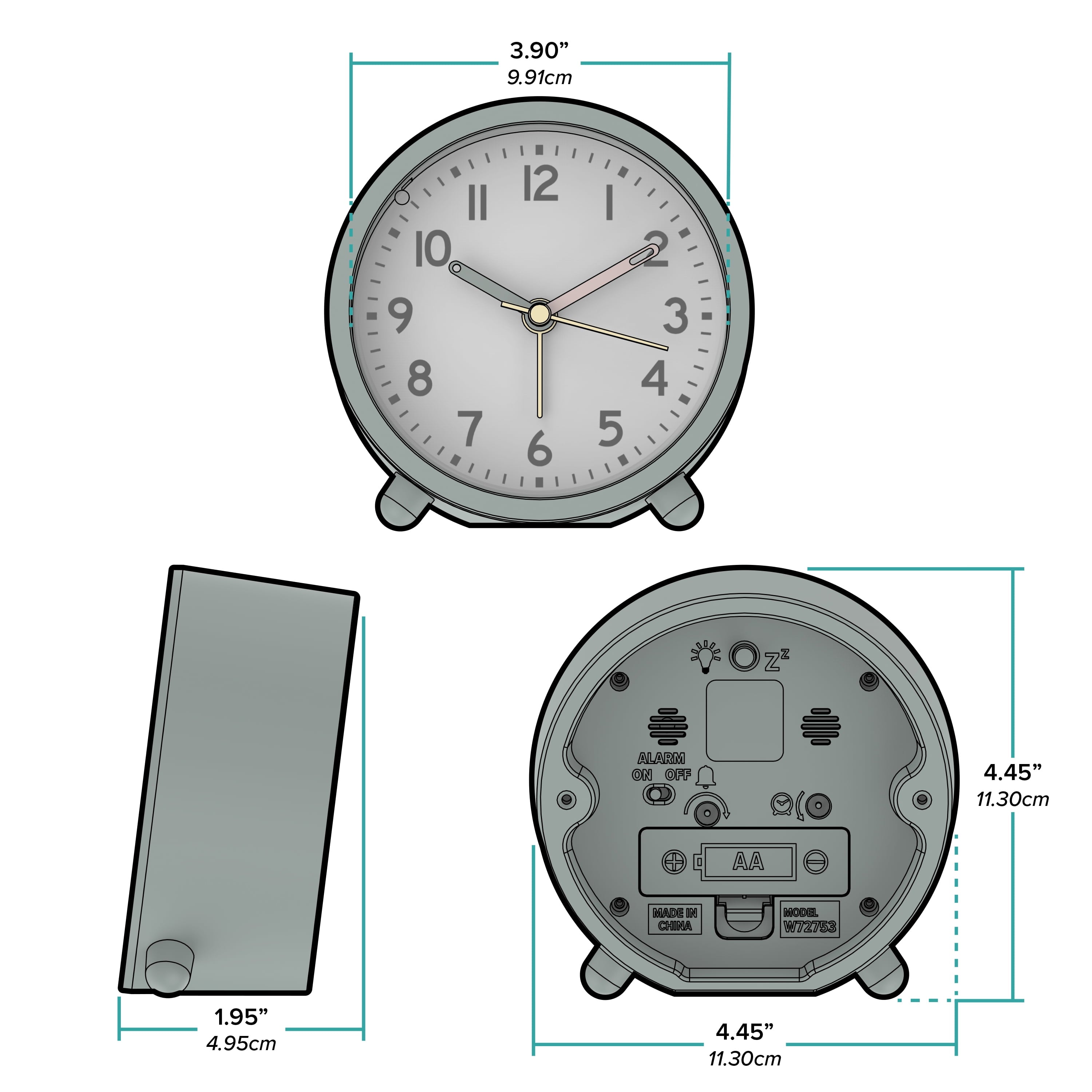 MainStays Green Mini Analog Alarm Clock