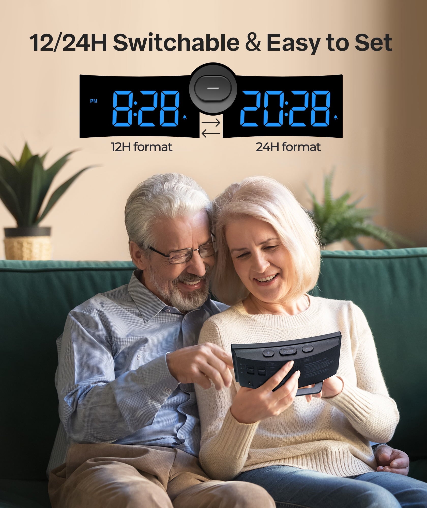 Mpow Digital Alarm Clock for Bedrooms, Large Numbers, Easy to Set Digital Clock with Modern Curved Design, 6 Levels Brightness, 3 Alarm Tones & 2 Volume, 9min Snooze, Battery Backup, 12/24H