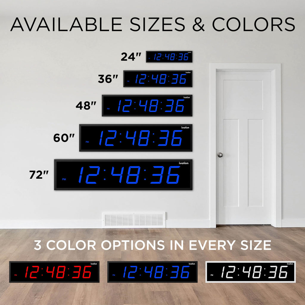 Ivation Large Digital Clock, 24" Led Wall Clock with Stopwatch, Alarms, Timer, Temp & Remote, Blue