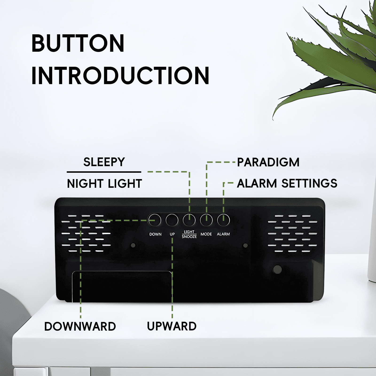 DESIGNICE Digital Clock,Large Display and Green Numbers Digital Clock Large Display,Voice Control,Snooze Function and USB/Battery Powered Digital Clock,Green Letter
