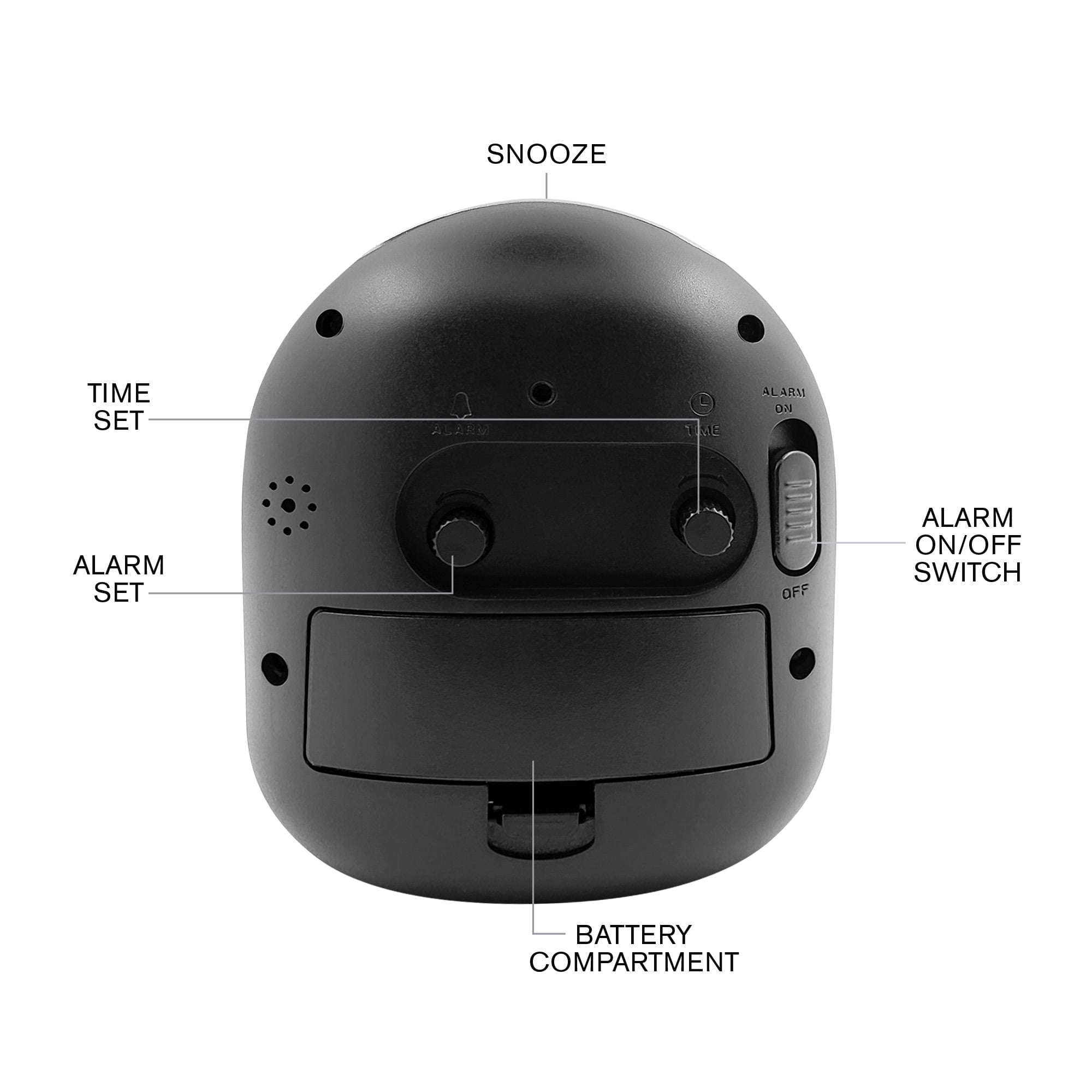 SHARP Quartz Analog Arch Alarm Clock, Black, Battery Operated, Small, Travel Clock