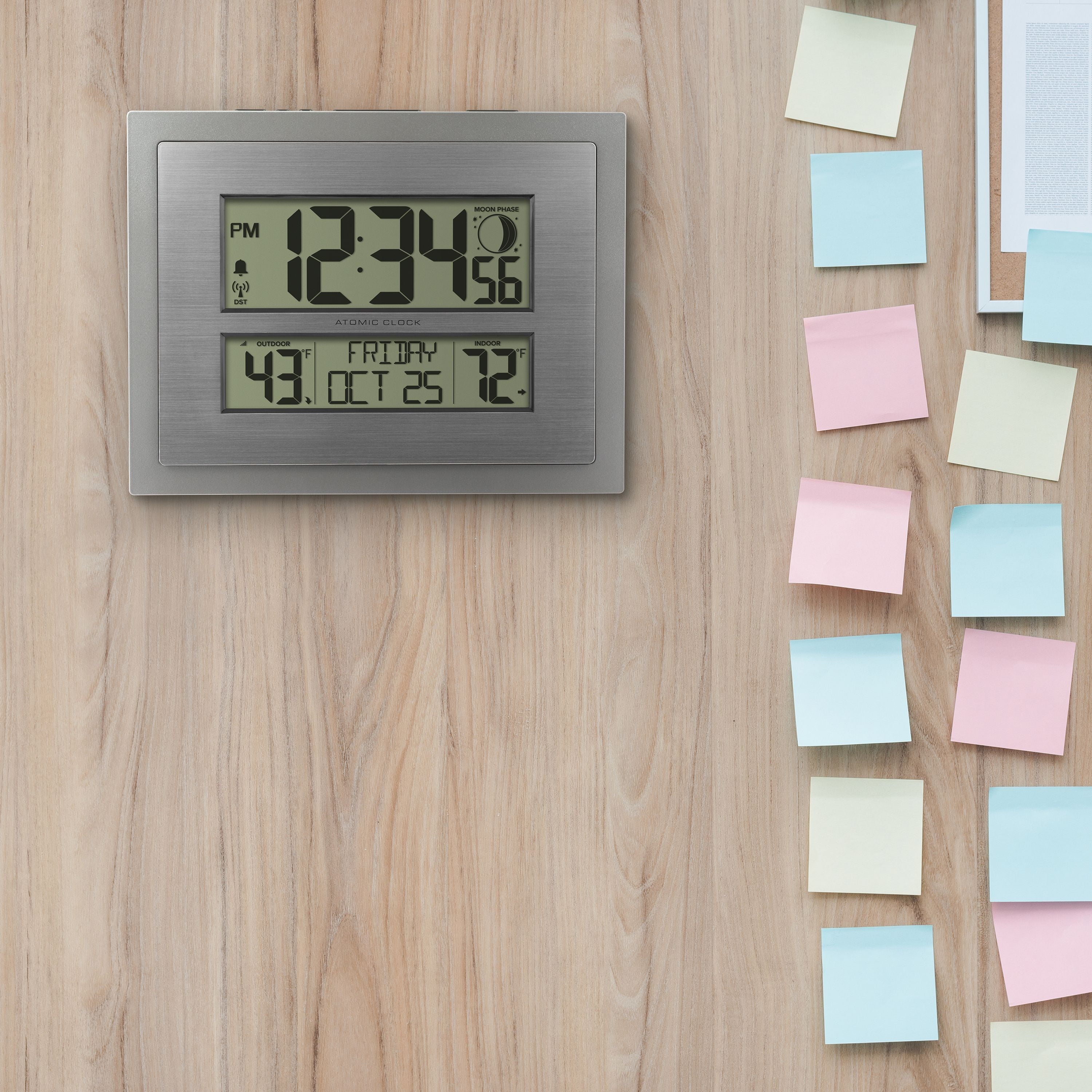 Better Homes & Gardens Silver Atomic Wall/Table Clock with Moon Phase & Calendar