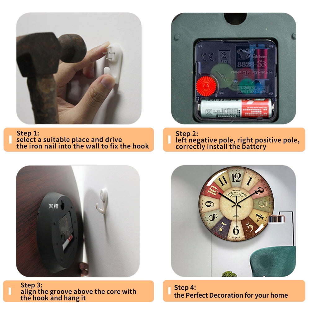 VOCOO Retro Wall Clock Glass Silent Classic Clock, 12 Inch Large Round Quartz Clock Battery Operated Non Ticking Easy to Read for Bedroom Living Room Kitchen Home Office