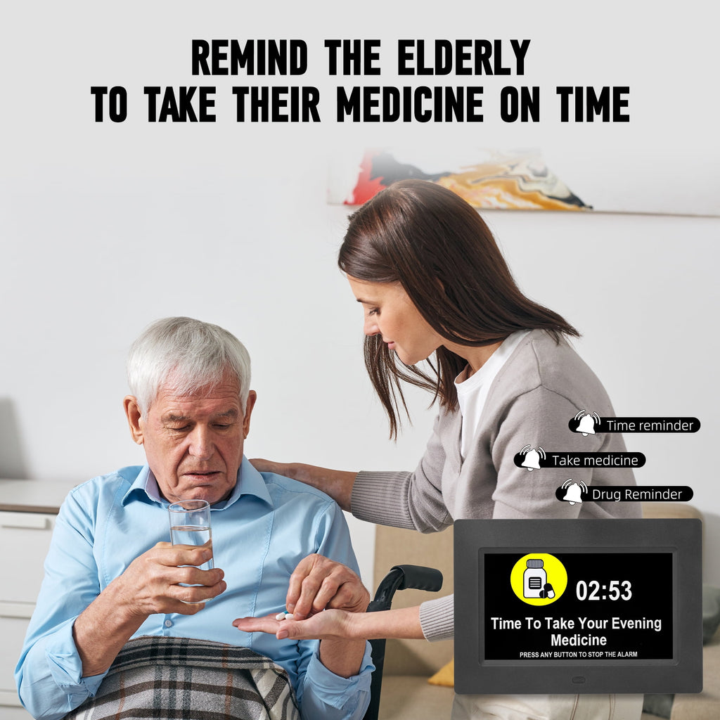 Memwake Multifunctional Large-Screen Digital Alarm Clock for Alzheimer's Patients with Date and Day of Week,Multiple Display Modes,7-inch Black