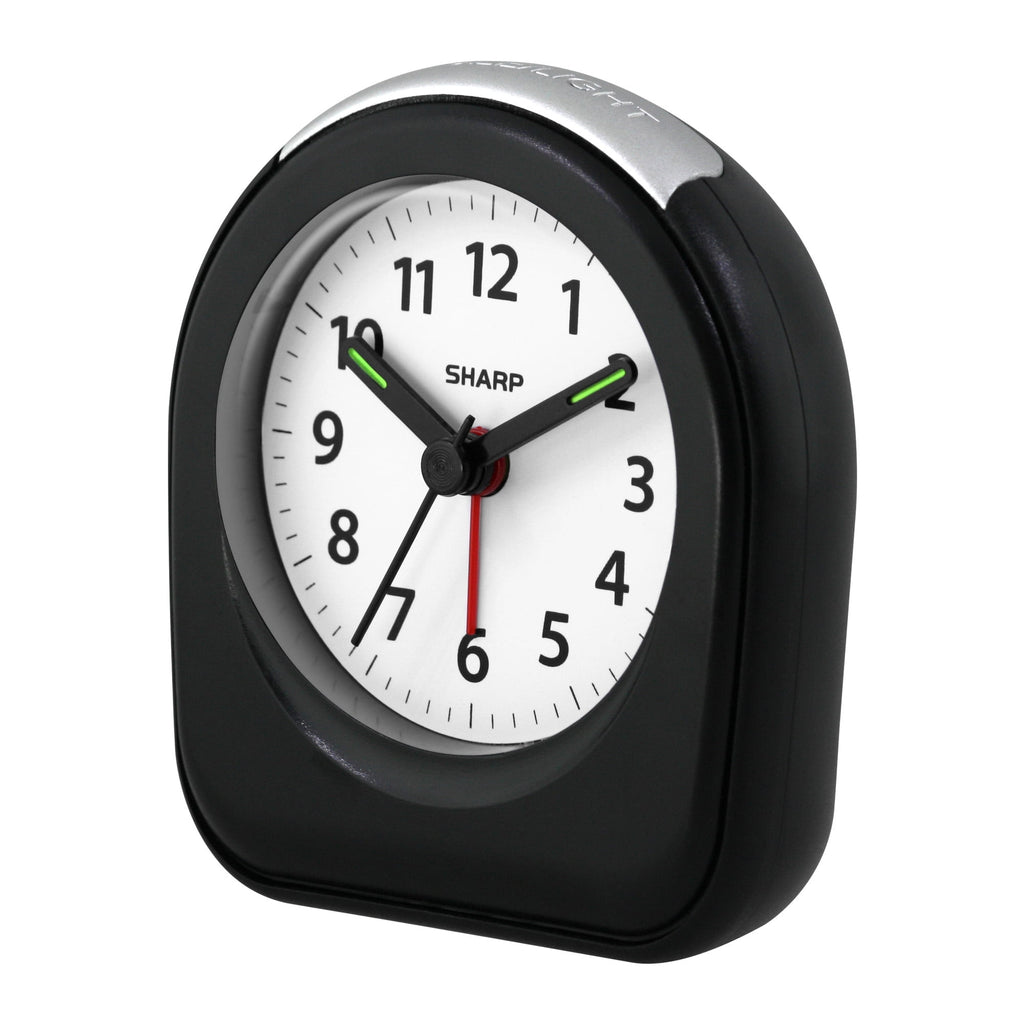 SHARP Quartz Analog Arch Alarm Clock, Black, Battery Operated, Small, Travel Clock