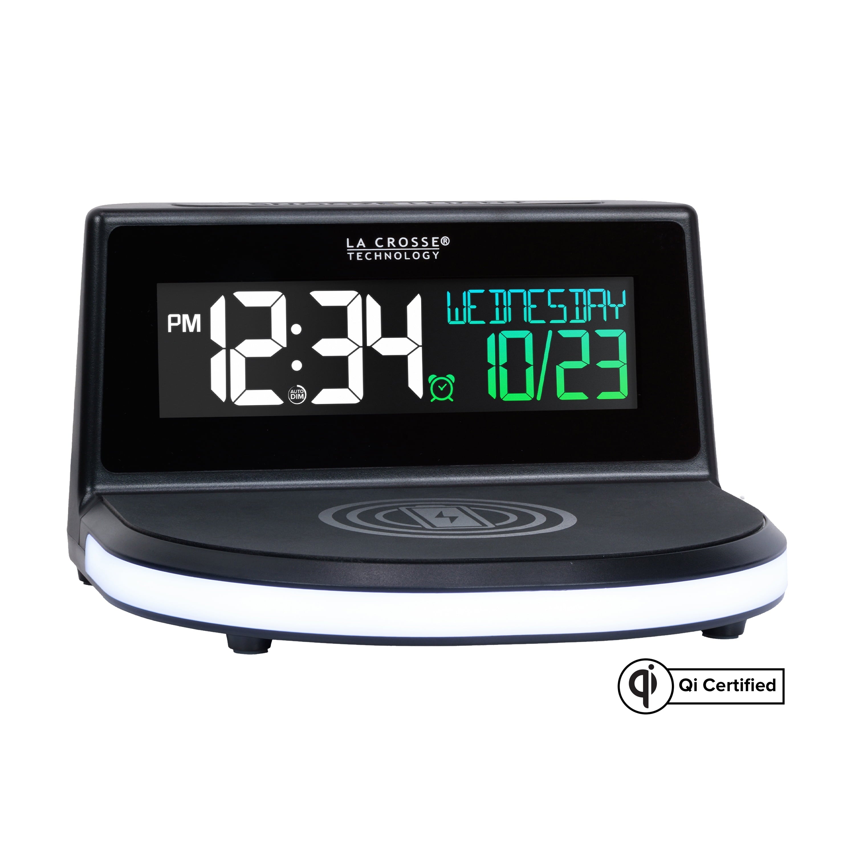 La Crosse Technology 617-148V2 Black Wireless Charging Alarm Clock with Glowing LED Base