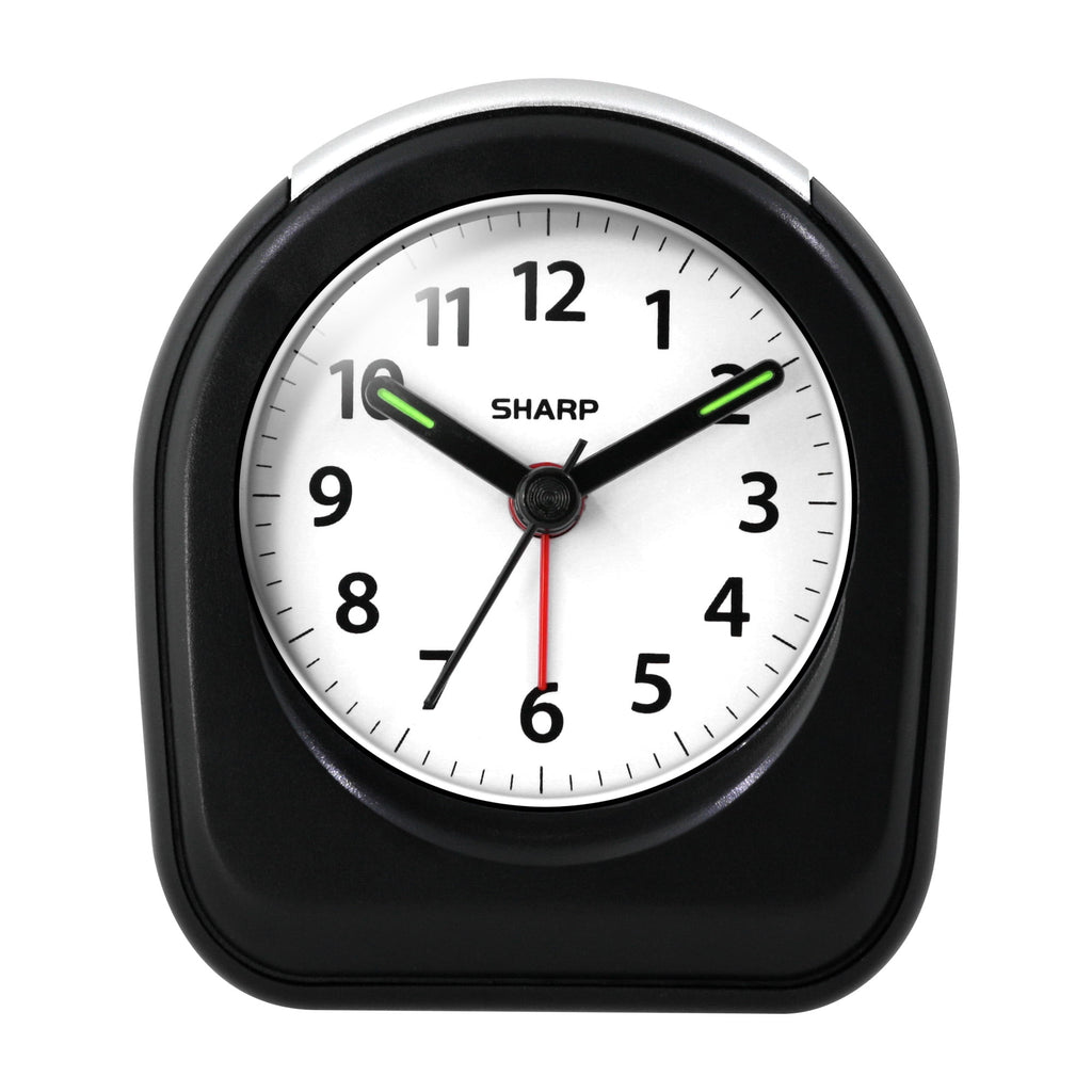 SHARP Quartz Analog Arch Alarm Clock, Black, Battery Operated, Small, Travel Clock