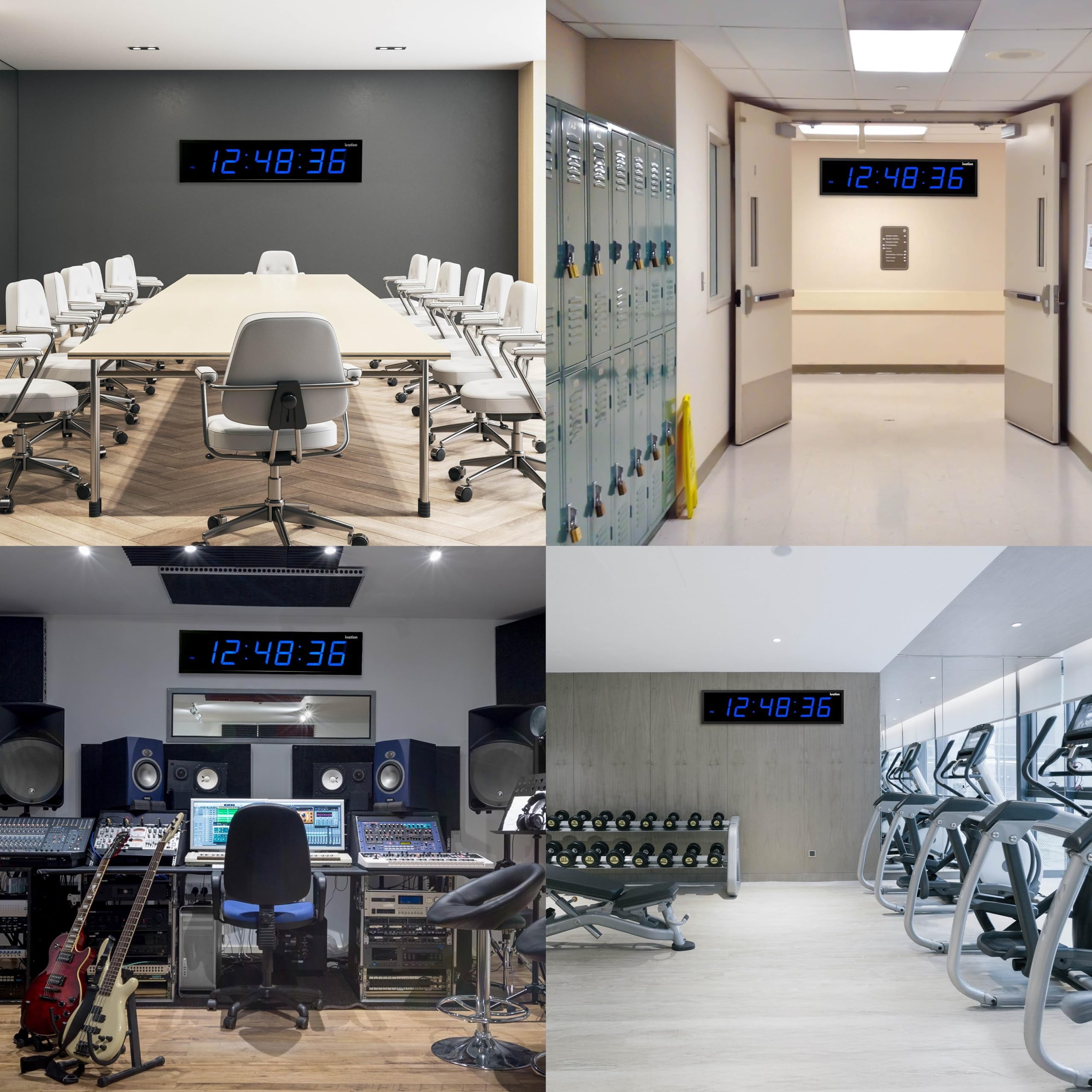 Ivation Large Digital Clock, 24" Led Wall Clock with Stopwatch, Alarms, Timer, Temp & Remote, Blue