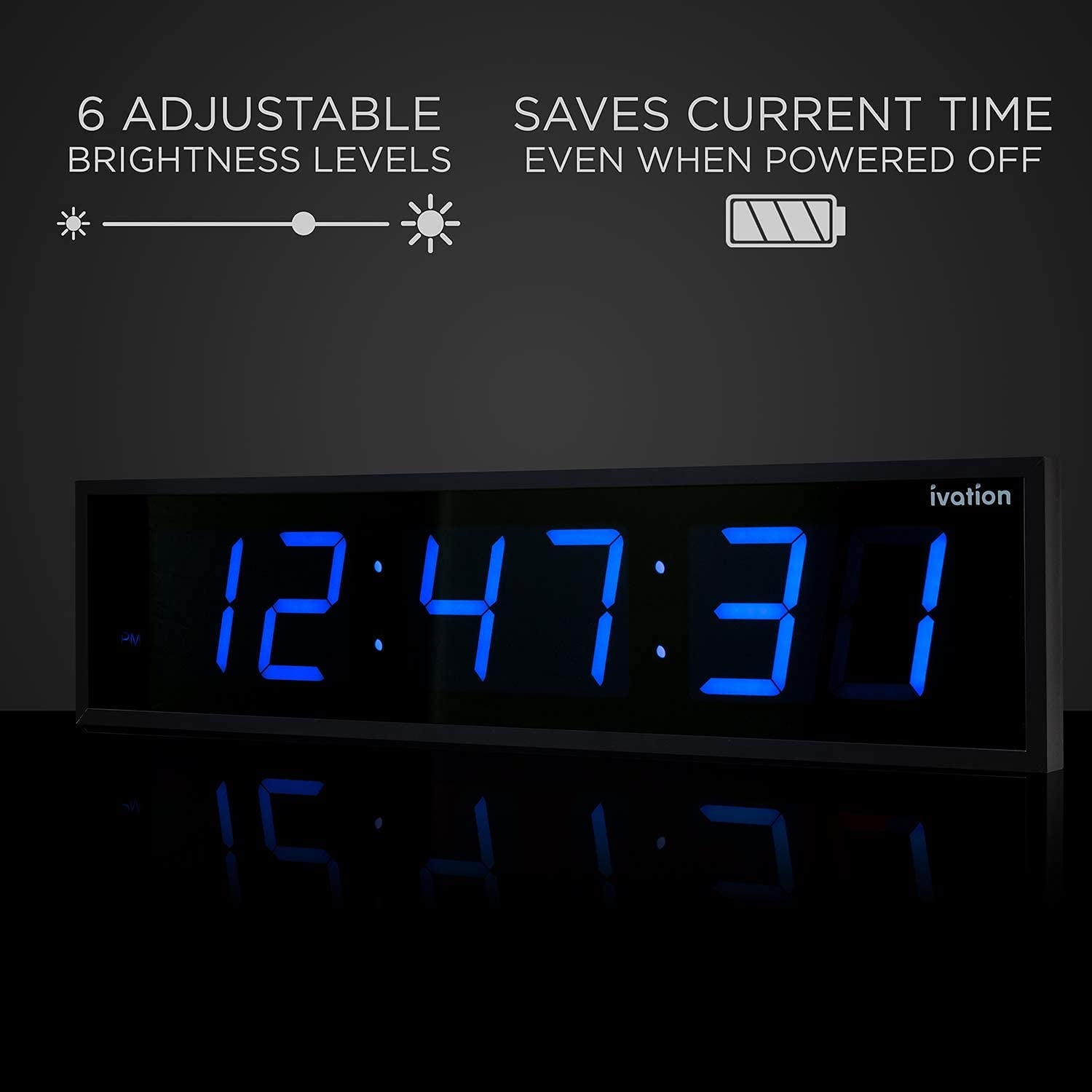 Ivation Large Digital Clock, 24" Led Wall Clock with Stopwatch, Alarms, Timer, Temp & Remote, Blue