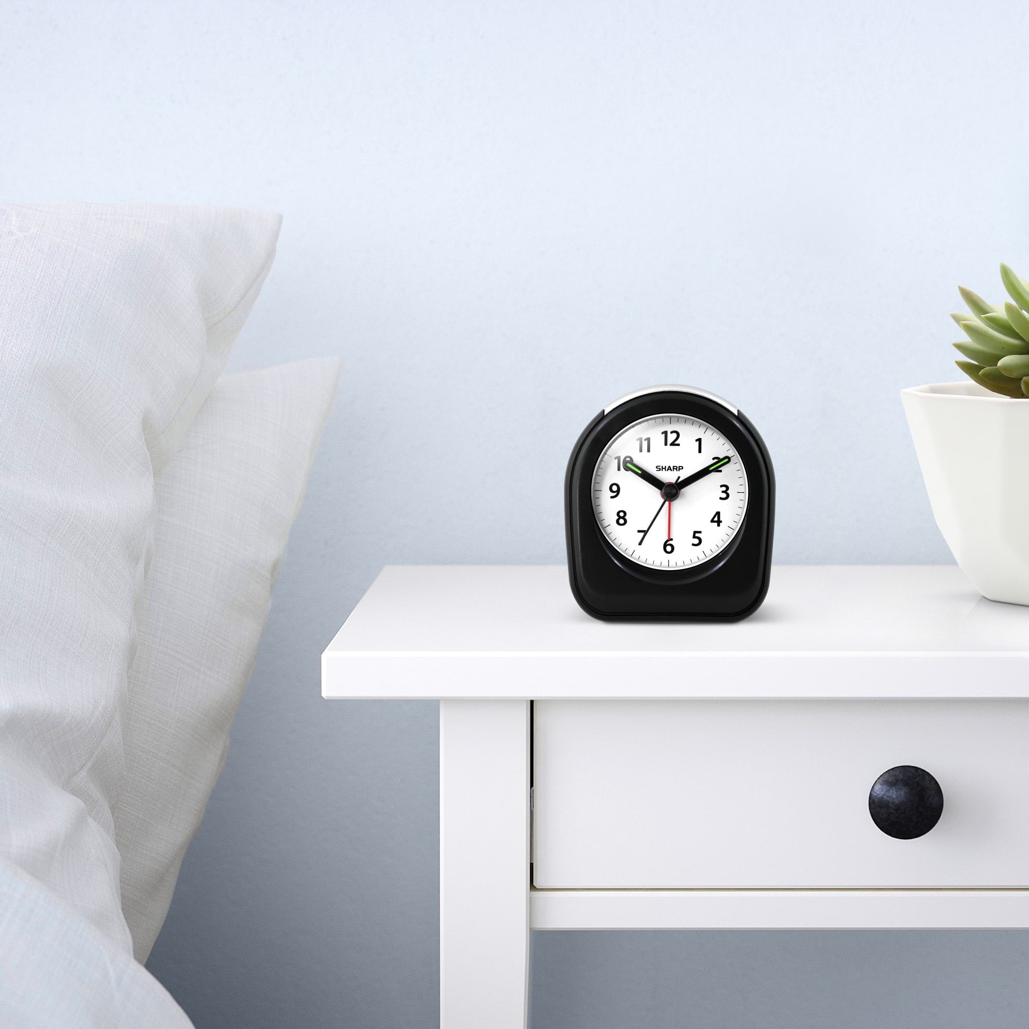 SHARP Quartz Analog Arch Alarm Clock, Black, Battery Operated, Small, Travel Clock