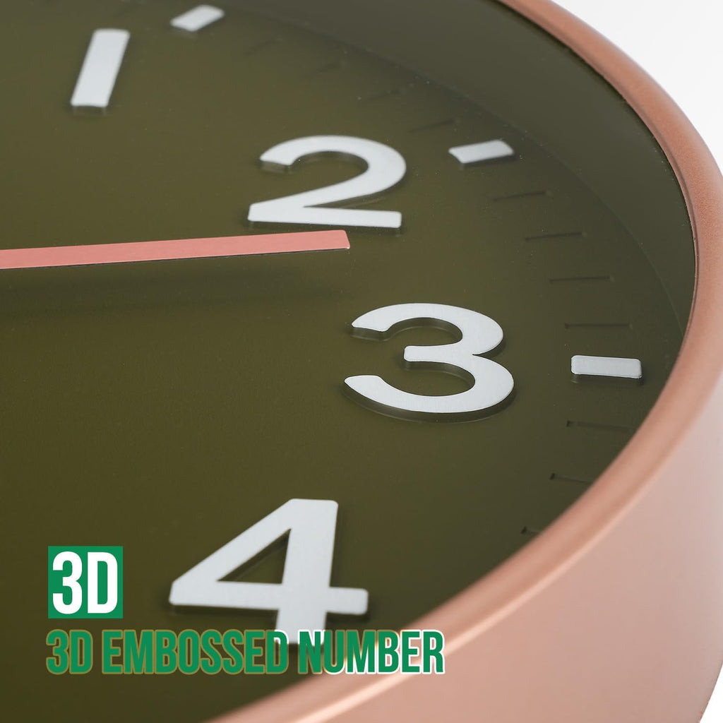 Sanmadrola Wall Clocks Battery Operated,12 inch Silent Non Ticking Modern Wall Clock for Living Room Bedroom Kitchen Office Classroom Decor Glass Front Olive Green with Gold Frame